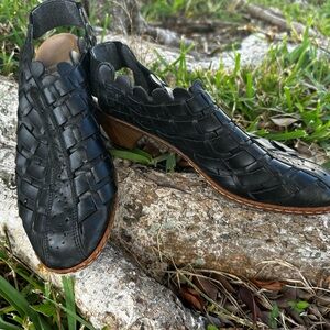 Rieker Sina 78 black woven leather slingback shoes